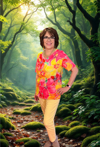 Short Sleeve T-Shirt with Digital Floral Print – Casual Spring/Summer Must-Have