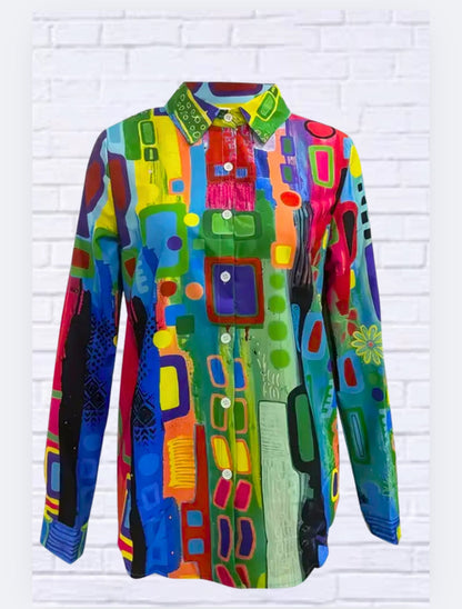 Geometric Print Classic Button-Up Shirt – Versatile Work-to-Weekend Style