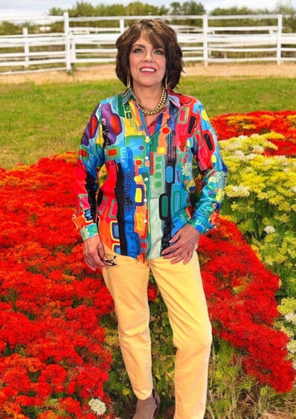 Geometric Print Classic Button-Up Shirt – Versatile Work-to-Weekend Style