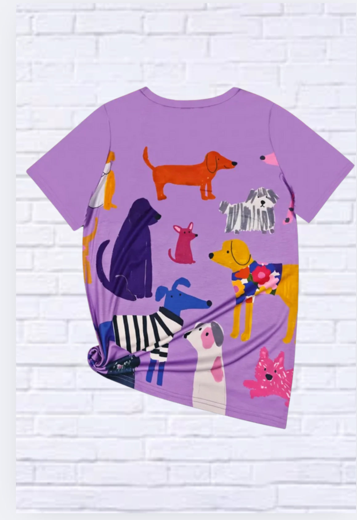 Animal Print Dog Pattern Casual Short Sleeve T-Shirt – Light Purple Fun for Summer!