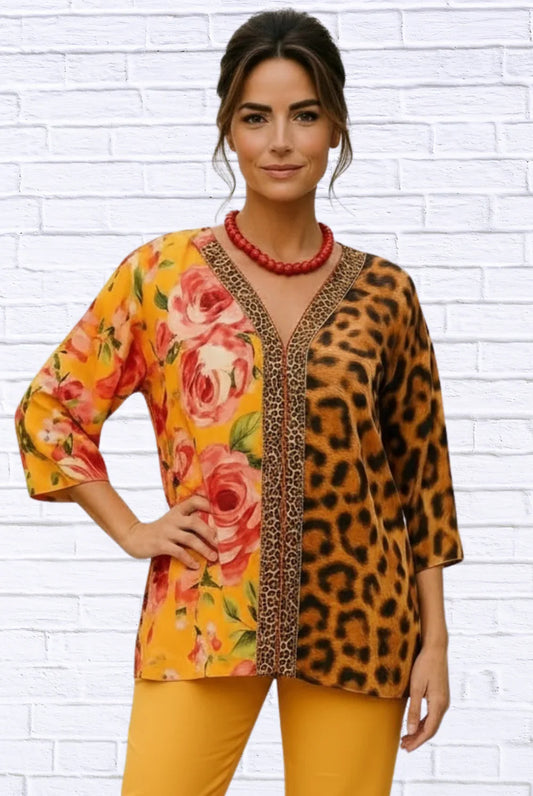 Chiffon Animal Floral Blouse for Women – Tangerine
