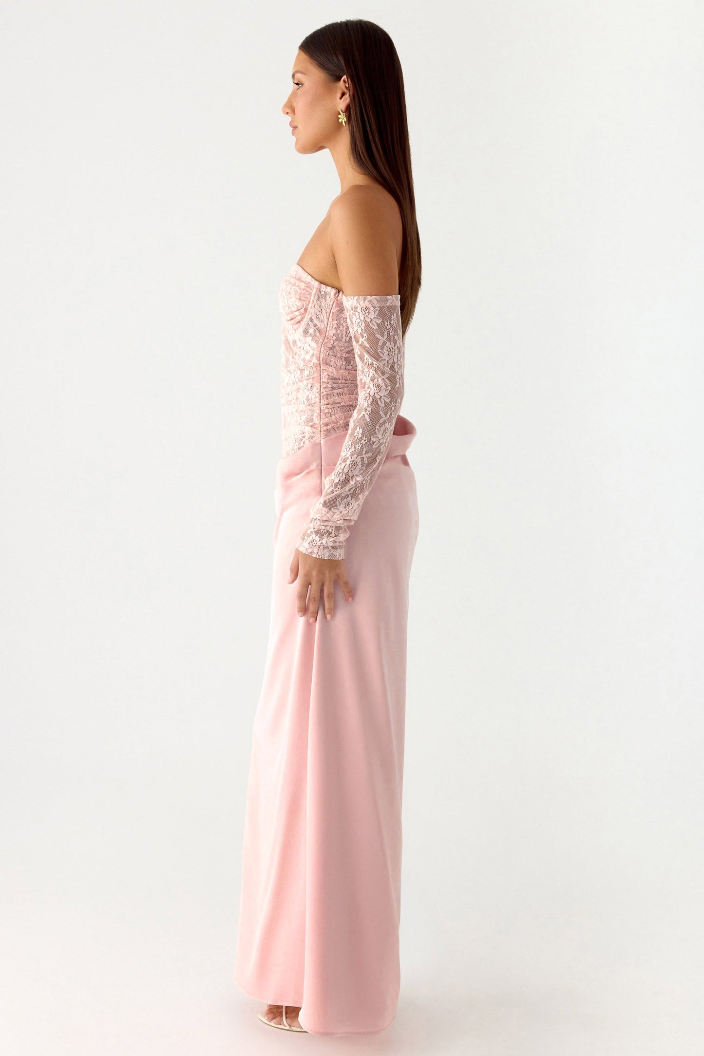 Lace Satin Sweetheart Neck Midi Dress