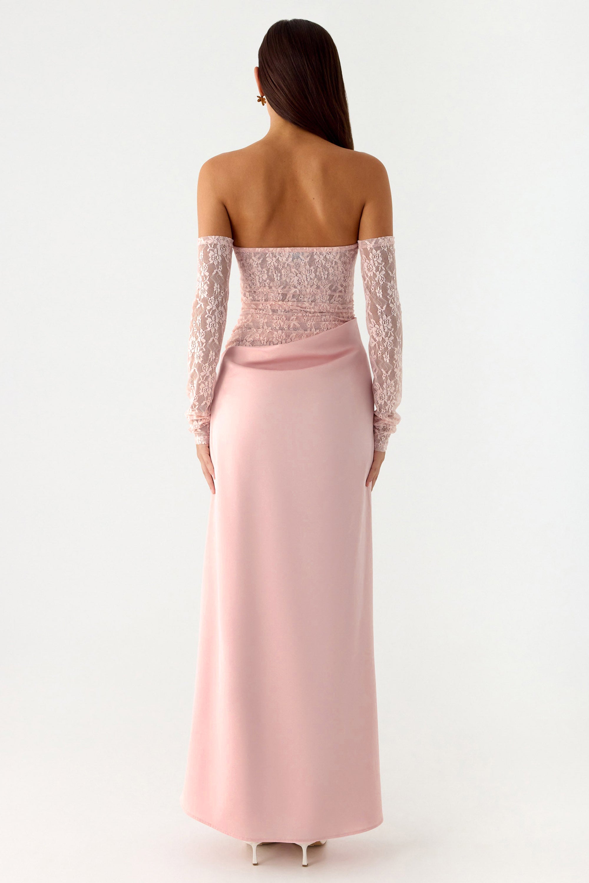 Lace Satin Sweetheart Neck Midi Dress