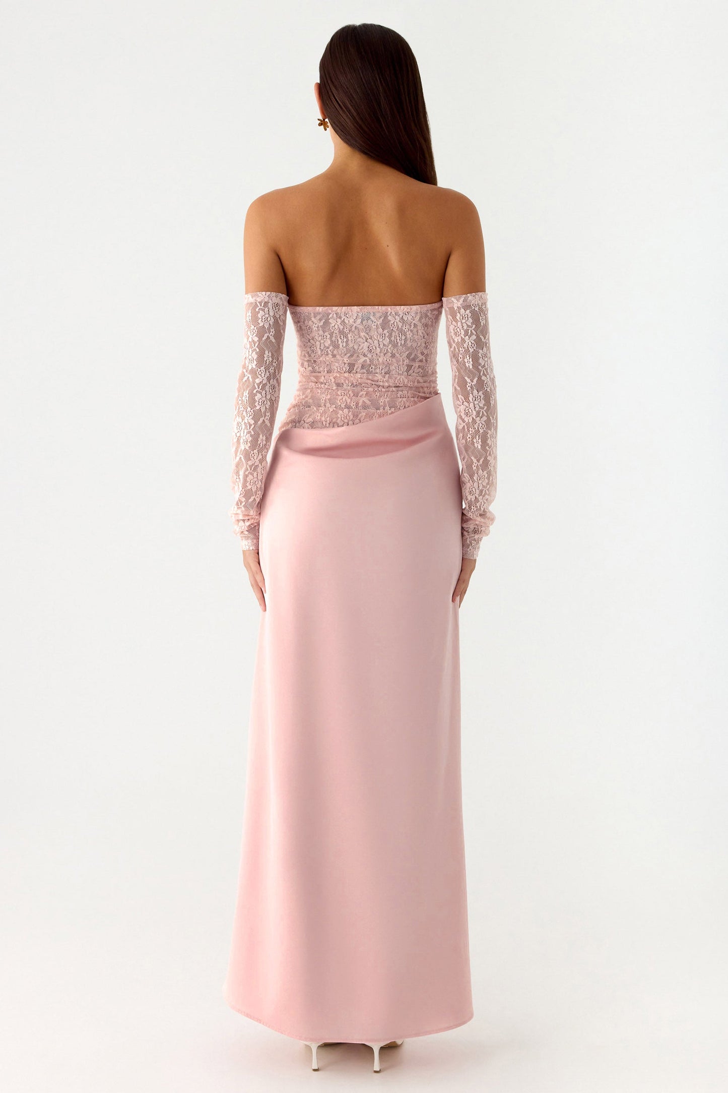 Lace Satin Sweetheart Neck Midi Dress