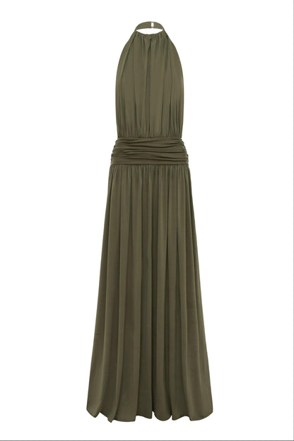Halter Neck Backless Gathering Maxi Dress