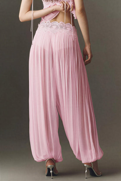 Lace Ruffle Slip Top & Mid Waist Pants Set