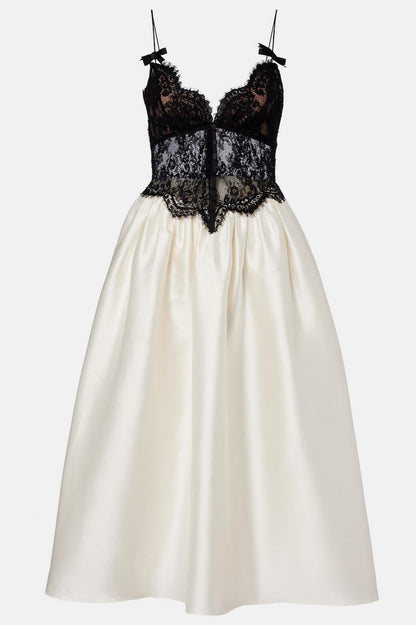 Lace Contrast Color Slip Midi Dress