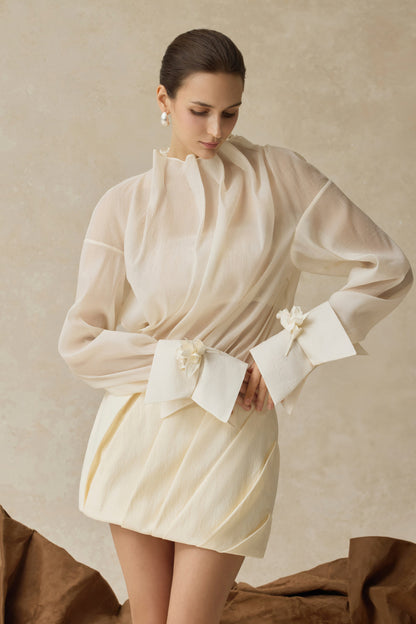 3D FlowerTop & Pleated High Waist Mini Skirt Set