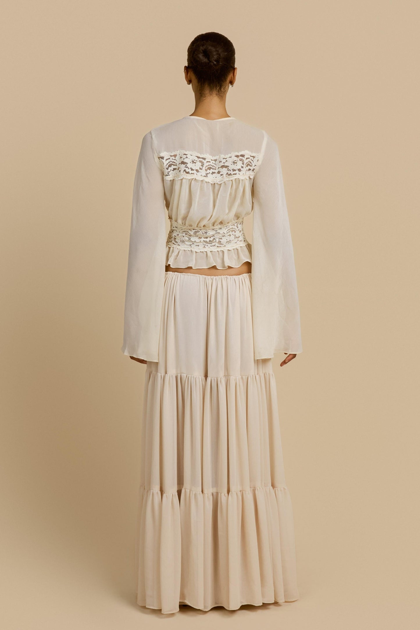 Lace Button Top & Mid Waist Maxi Skirt Set