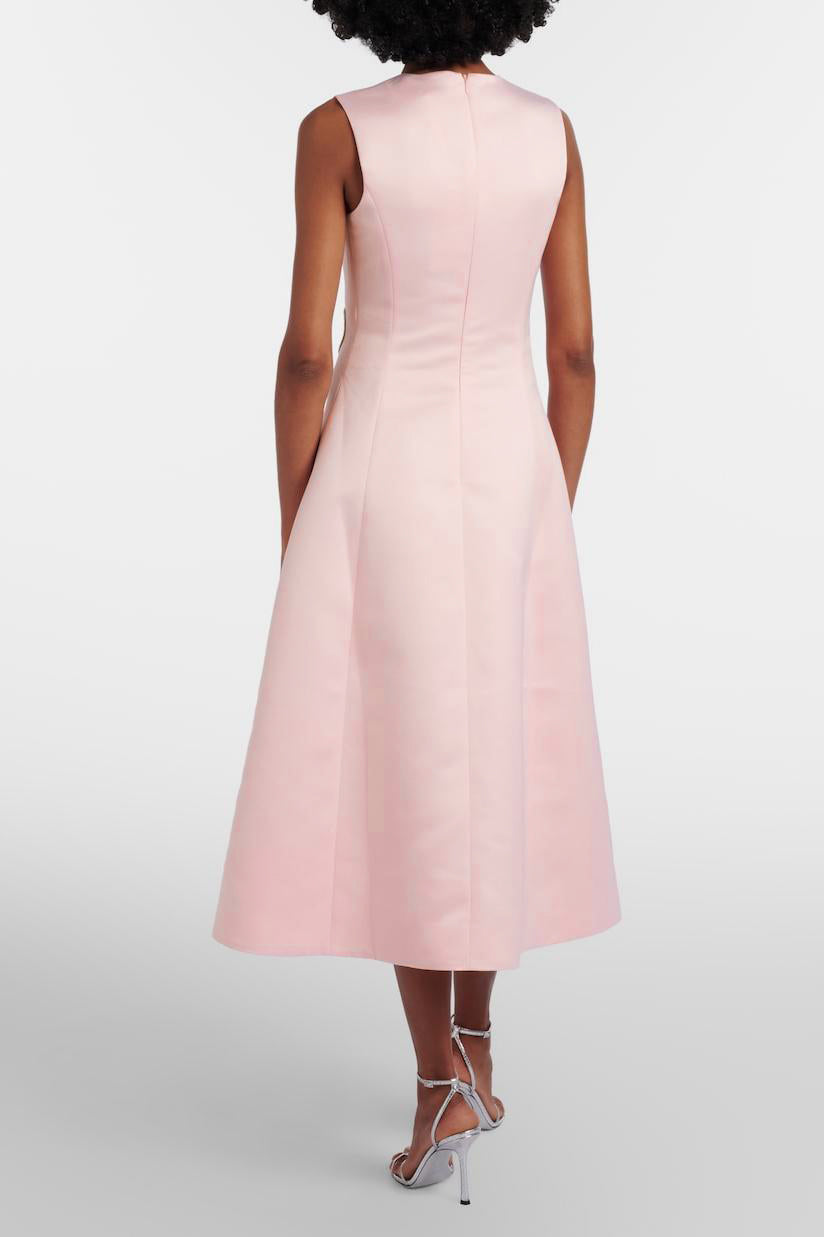 Embroidered Sleeveless Round Neck Midi Dress