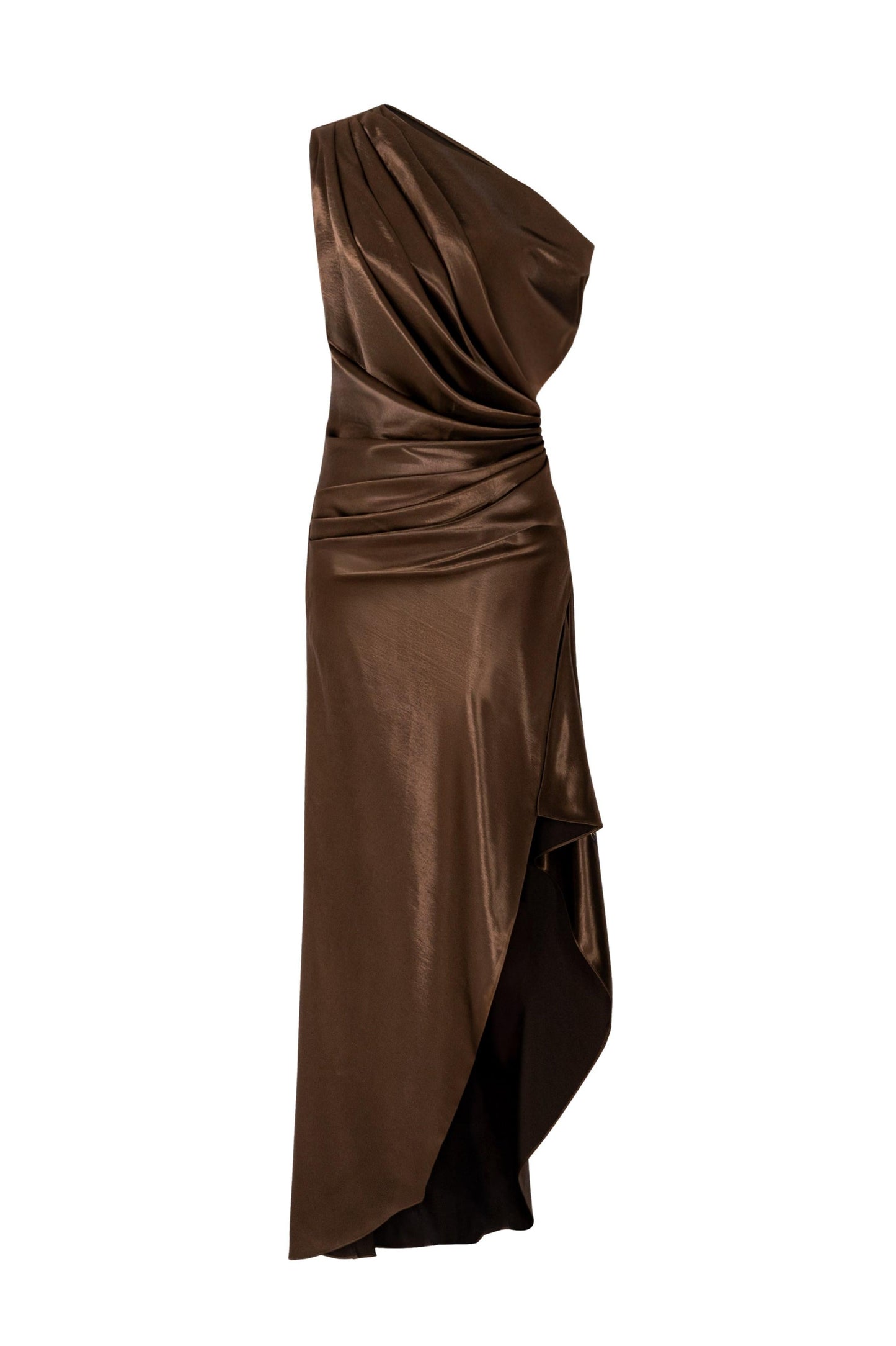 Skew Collar Pleated Slit Maxi Dress
