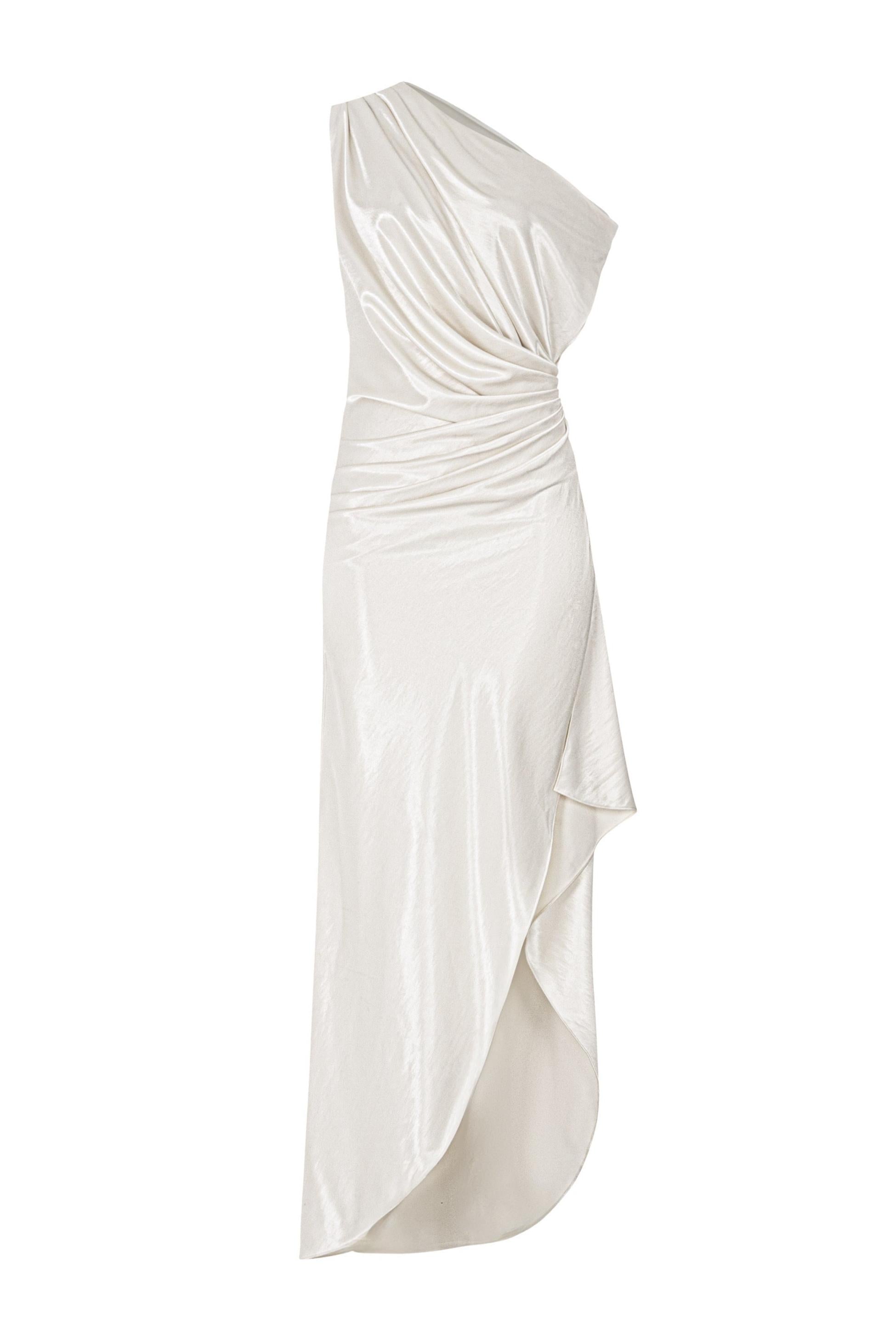 Skew Collar Pleated Slit Maxi Dress