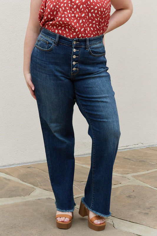 Blue Zone Planet | Judy Blue Pauline Full Size High Waisted Button Fly Wide Leg Jeans