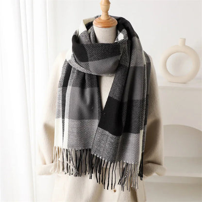 Large Plaid Scarf with Fringe Ends