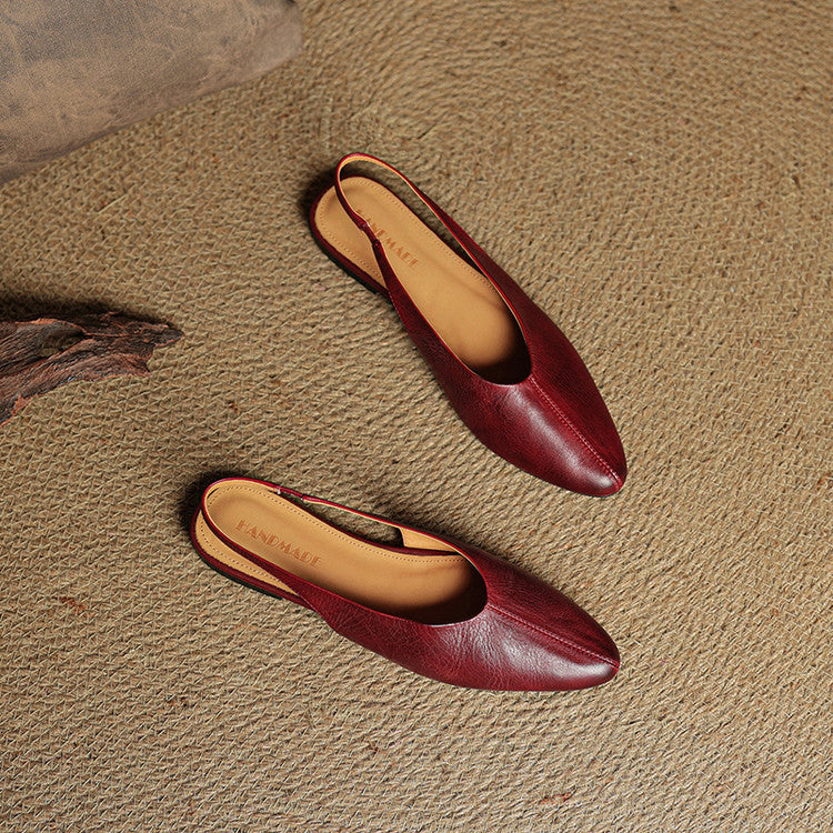 Leather Pointed Toe Slingback Flats