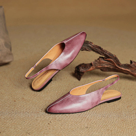 Leather Pointed Toe Slingback Flats