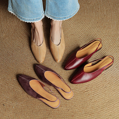 Leather Pointed Toe Slingback Flats