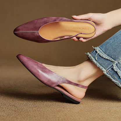 Leather Pointed Toe Slingback Flats