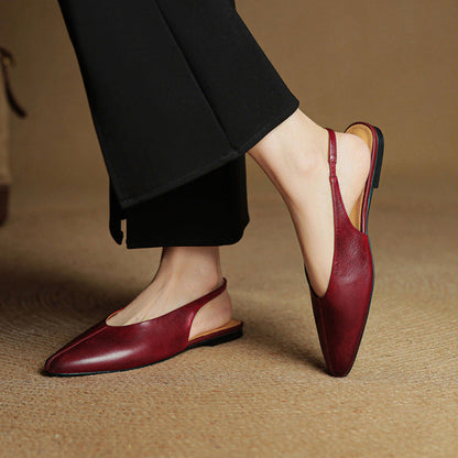 Leather Pointed Toe Slingback Flats