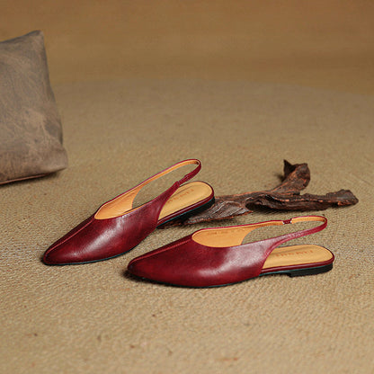 Leather Pointed Toe Slingback Flats