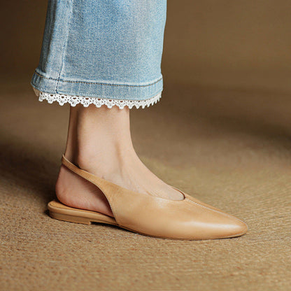 Leather Pointed Toe Slingback Flats