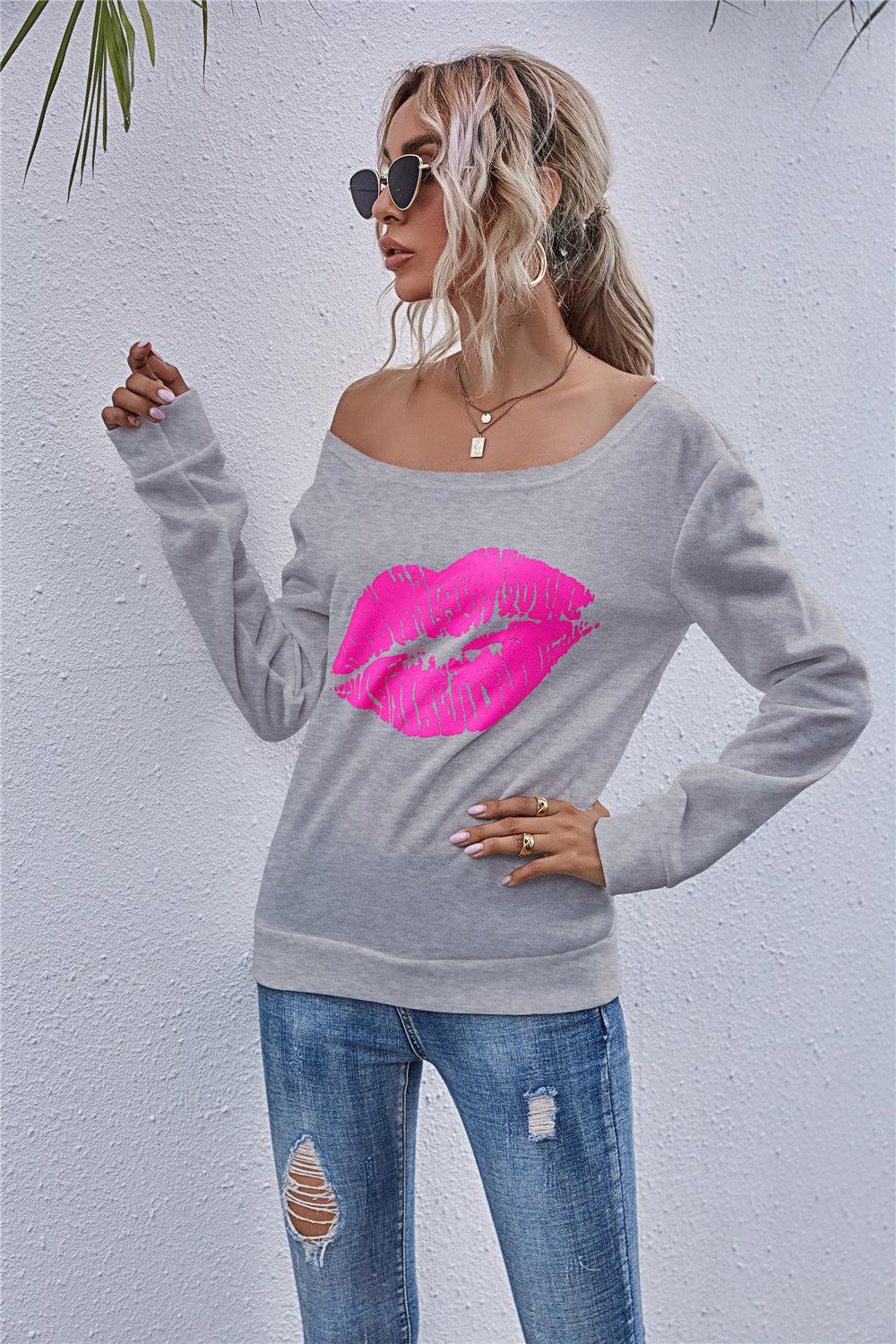 Blue Zone Planet | Lip Graphic Off-Shoulder Sweatshirt