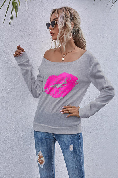 Blue Zone Planet | Lip Graphic Off-Shoulder Sweatshirt