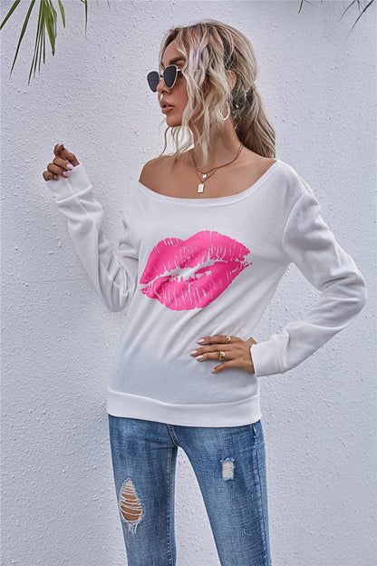 Blue Zone Planet | Lip Graphic Off-Shoulder Sweatshirt