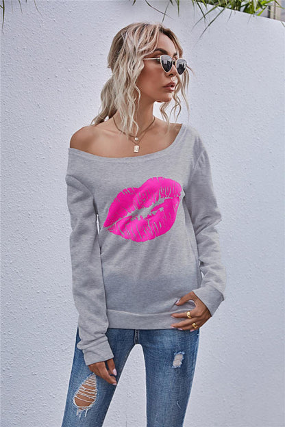 Blue Zone Planet | Lip Graphic Off-Shoulder Sweatshirt