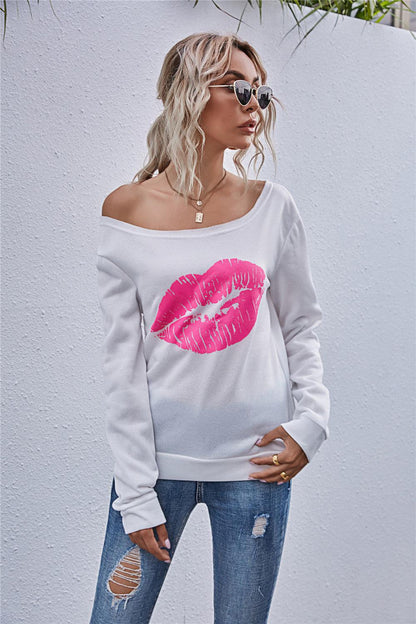 Blue Zone Planet | Lip Graphic Off-Shoulder Sweatshirt