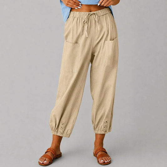 Margaret - Women's Drawstring Button Cuff Linen Pants