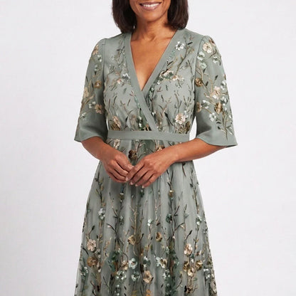 Millie - Women’s Embroidered Floral V-Neck Maxi Dress