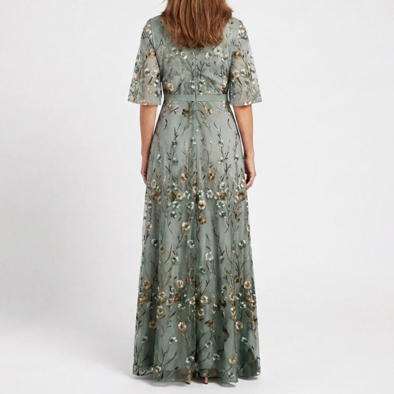 Millie - Women’s Embroidered Floral V-Neck Maxi Dress