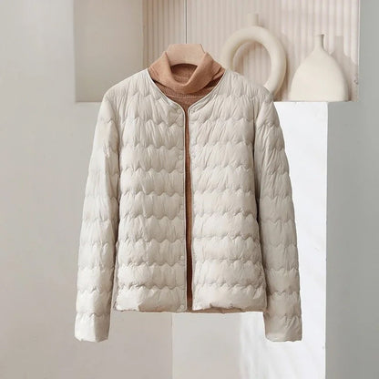 Minimalist Collarless Quilted Down Jacket