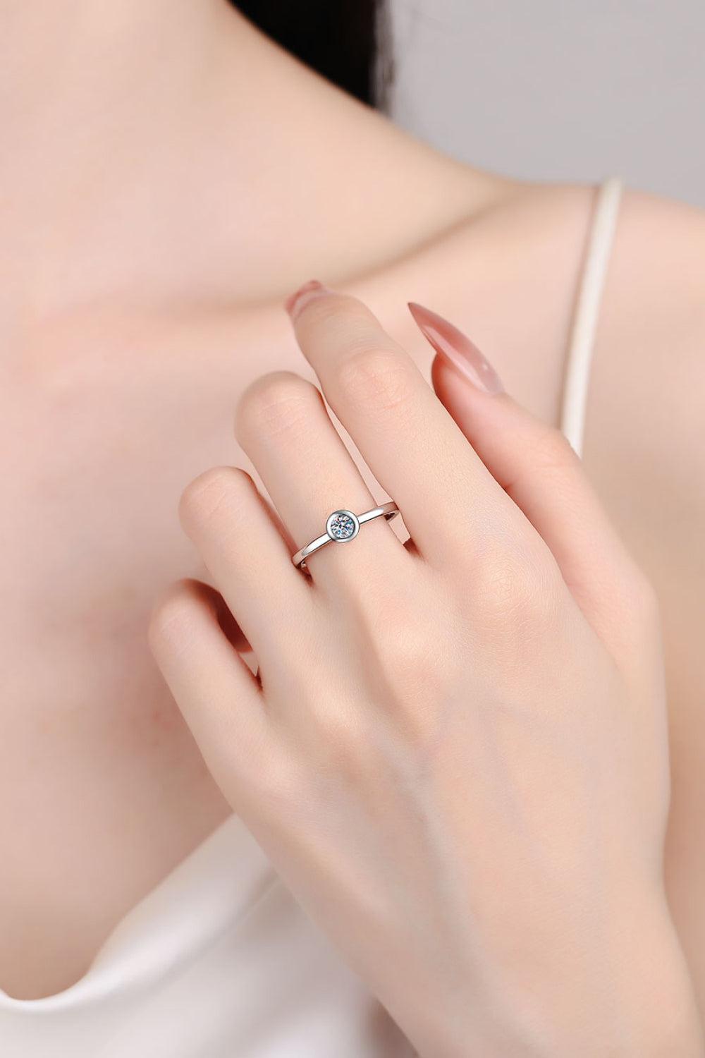Blue Zone Planet | Moissanite Rhodium-Plated Solitaire Ring