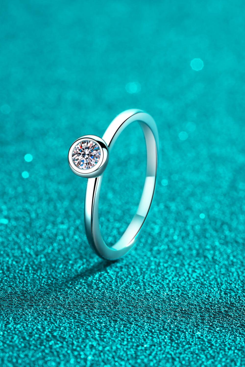 Blue Zone Planet | Moissanite Rhodium-Plated Solitaire Ring