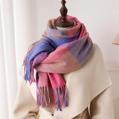 Multicolor Plaid Scarf with Fringe Ends