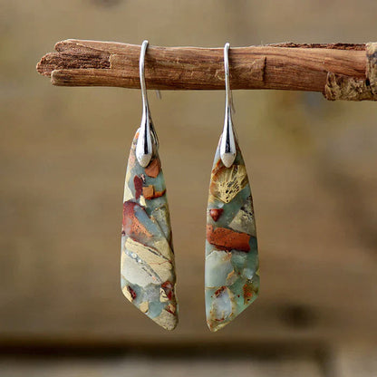 Natural Stone Drop Earrings with Silver Hooks