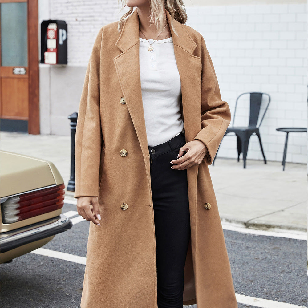 Woolen Lace-up Double Breasted Coat Outerwear