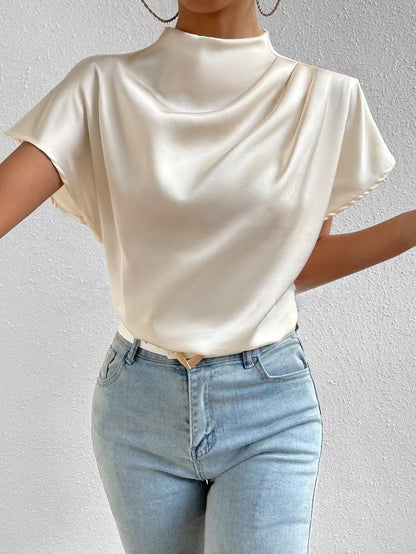Round Neck Short Sleeve Pleated Top