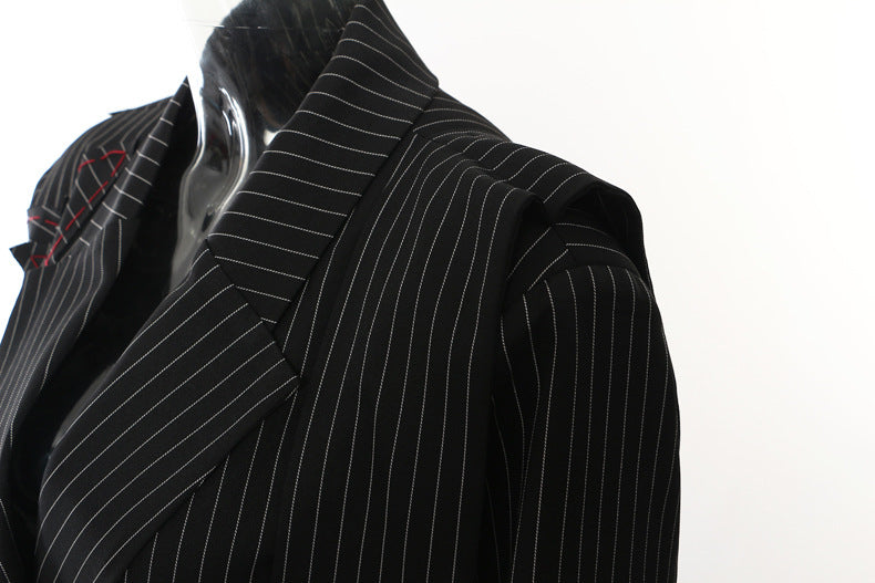 Striped Floral Long Blazer Coat