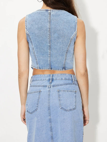 Denim V-neck Vest Top