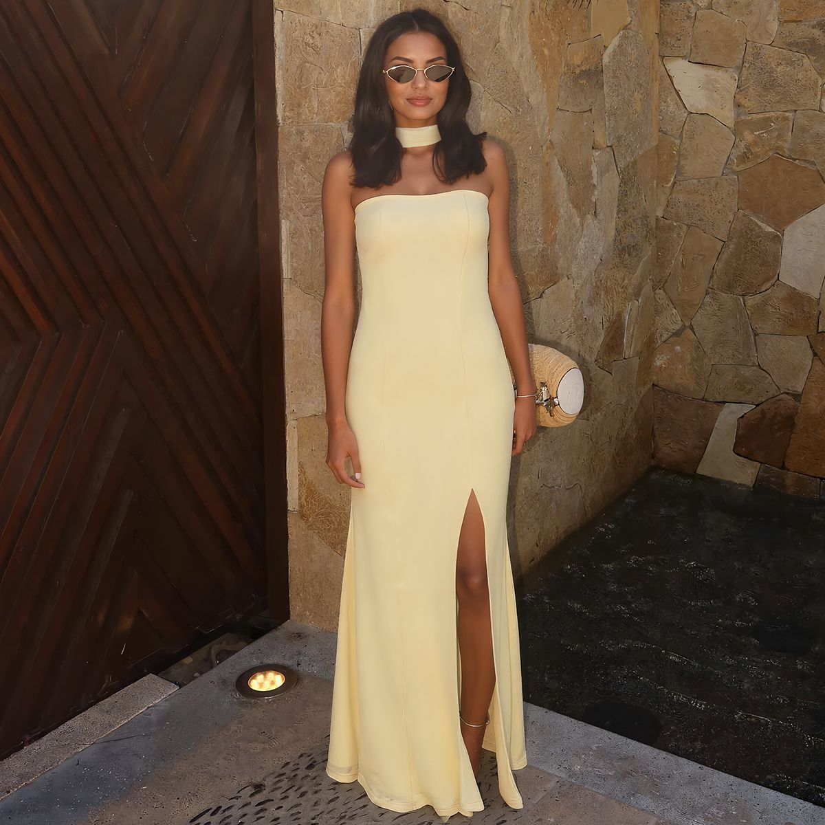 Strapless Sexy HIgh Split Gown