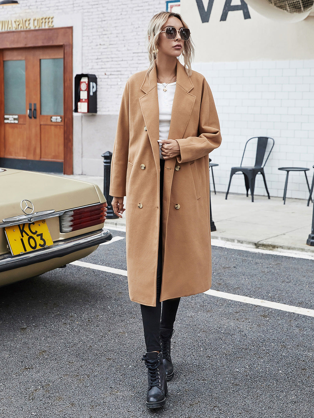 Woolen Lace-up Double Breasted Coat Outerwear