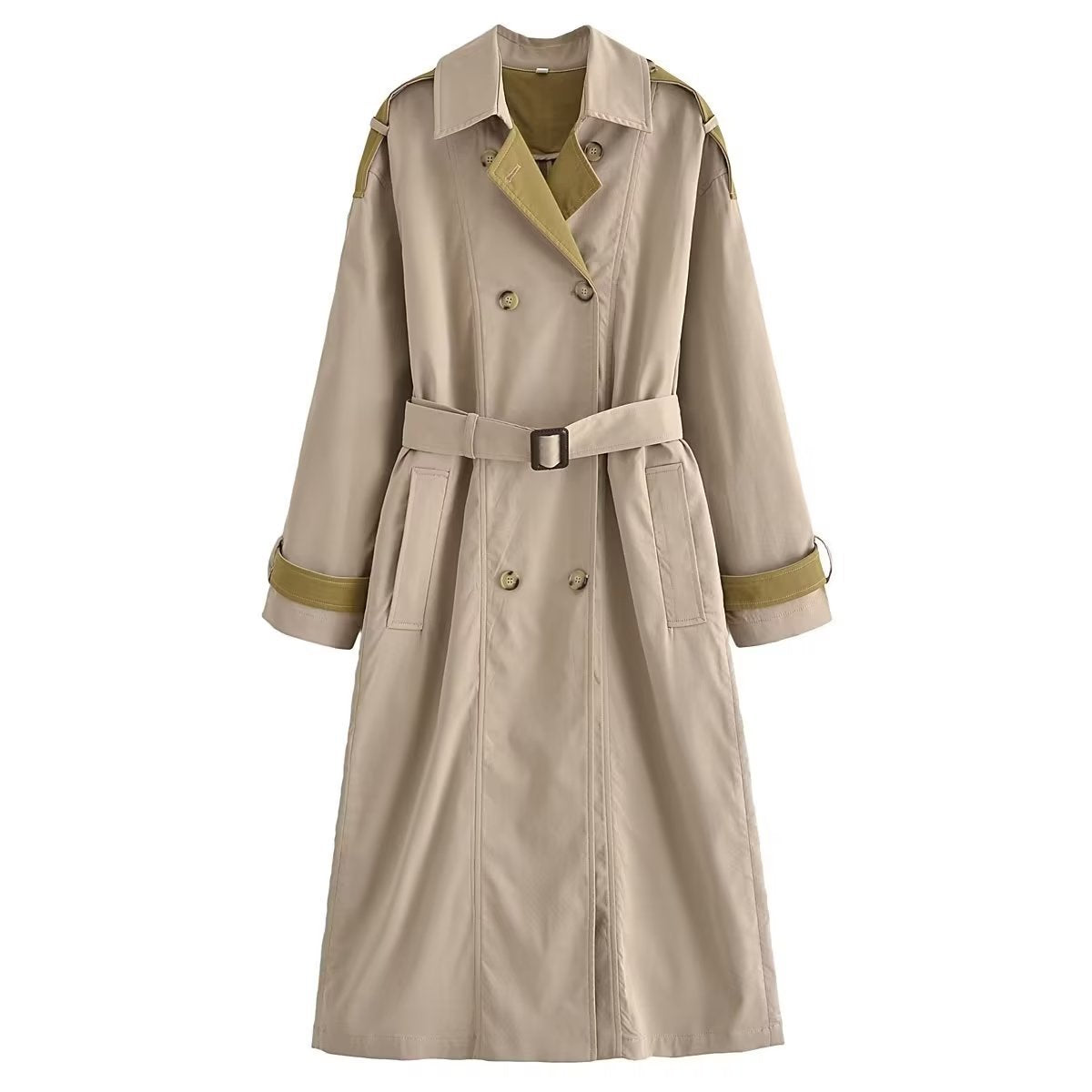 Contrast Color Loose Trench Coat