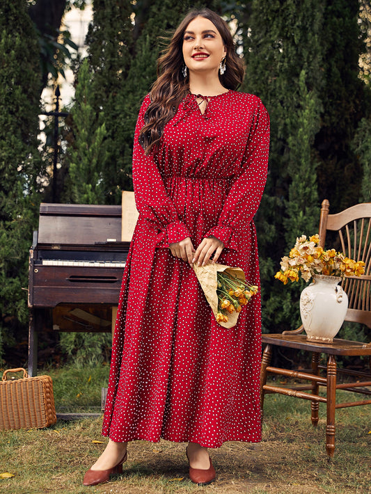 Plus Size Polka Dot Long Sleeves Dress