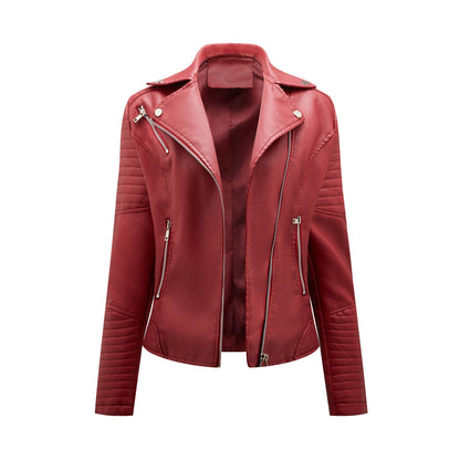 Faux Leather Collared Motorcycle Jacket