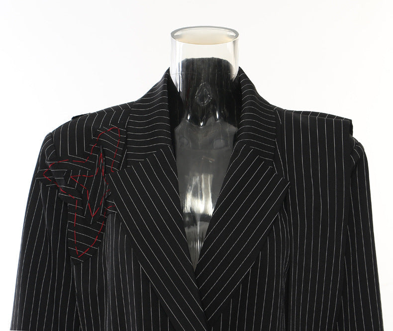 Striped Floral Long Blazer Coat