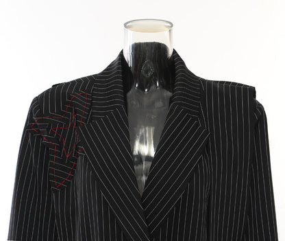 Striped Floral Long Blazer Coat