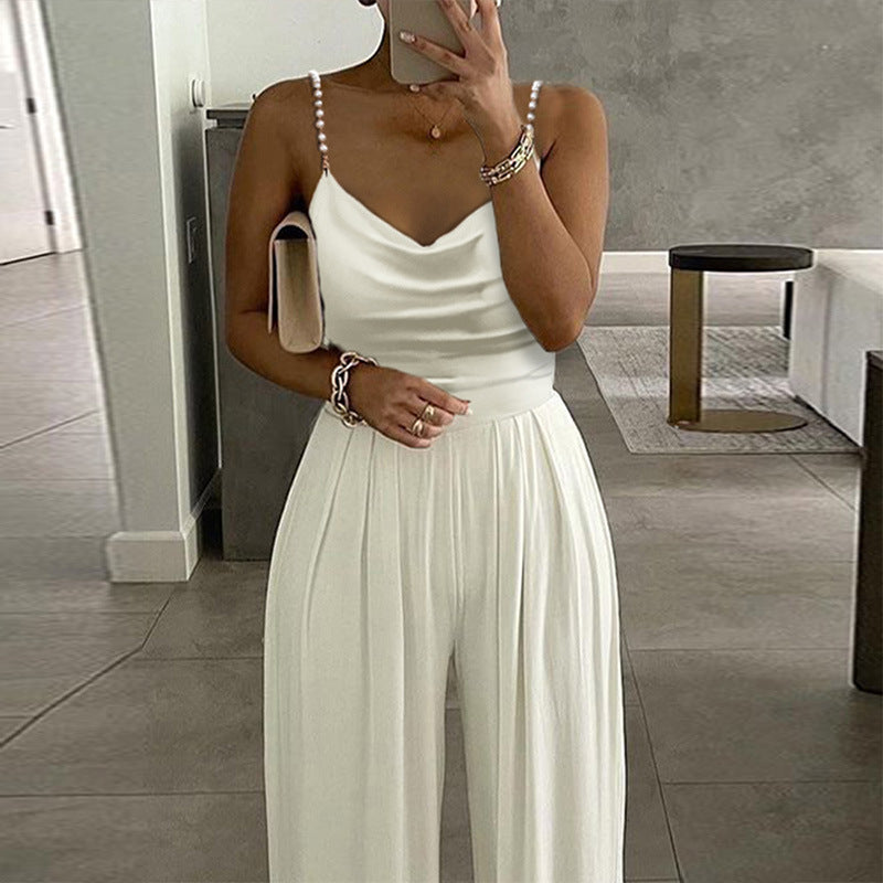 Wide Leg Sleeveless V-neck Backless Jumpsuit